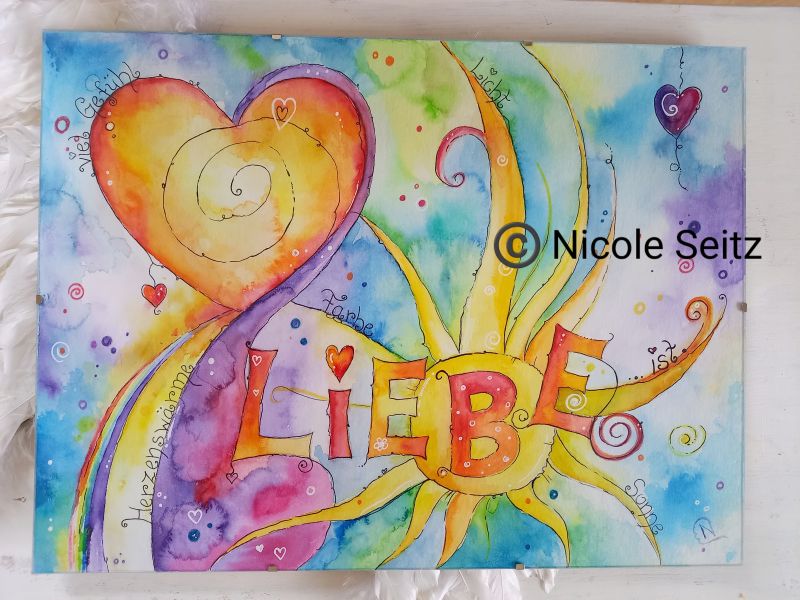 Aquarell-Bild (Original) * Liebe ist. * 30 x 40 cm * Glasrahmen